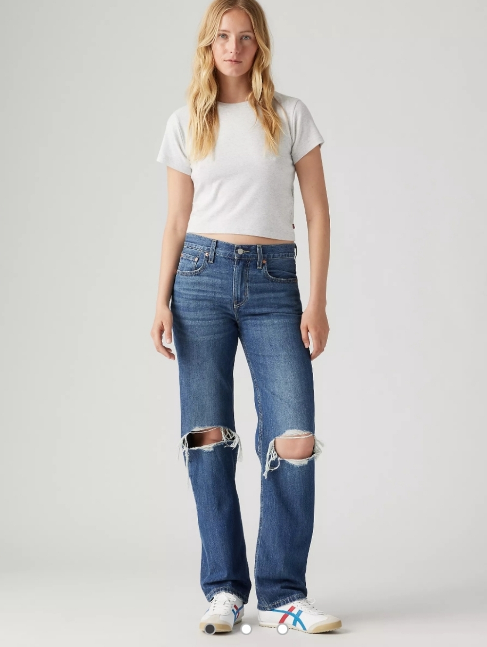 Levis Low Pro Straight Leg Jeans Medium Wash Distressed Size 31
